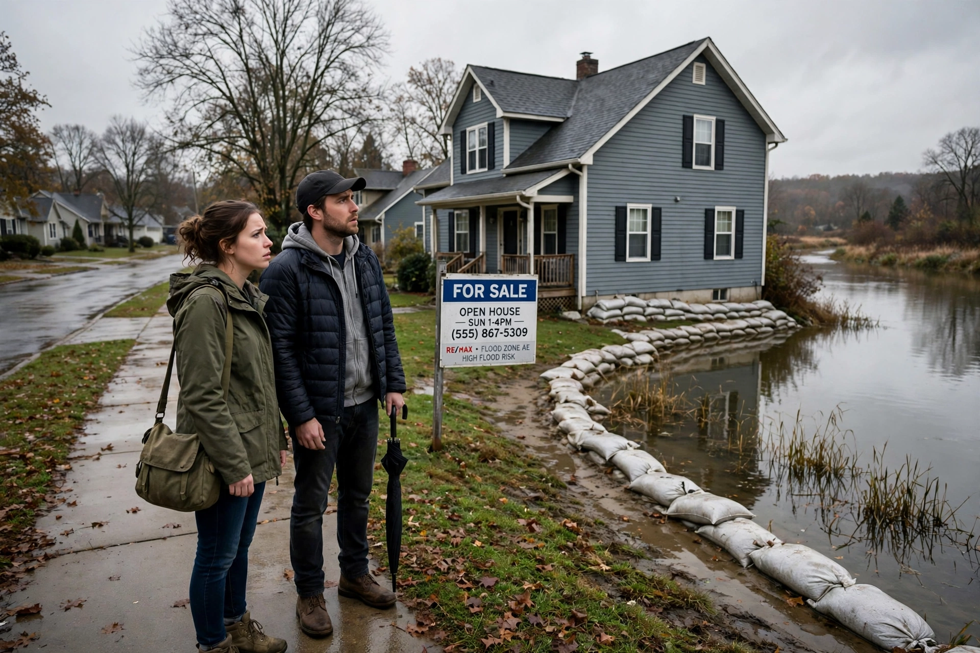 House near water with a for-sale sign, where a buyer needs to know what flood zone X means before making an offer